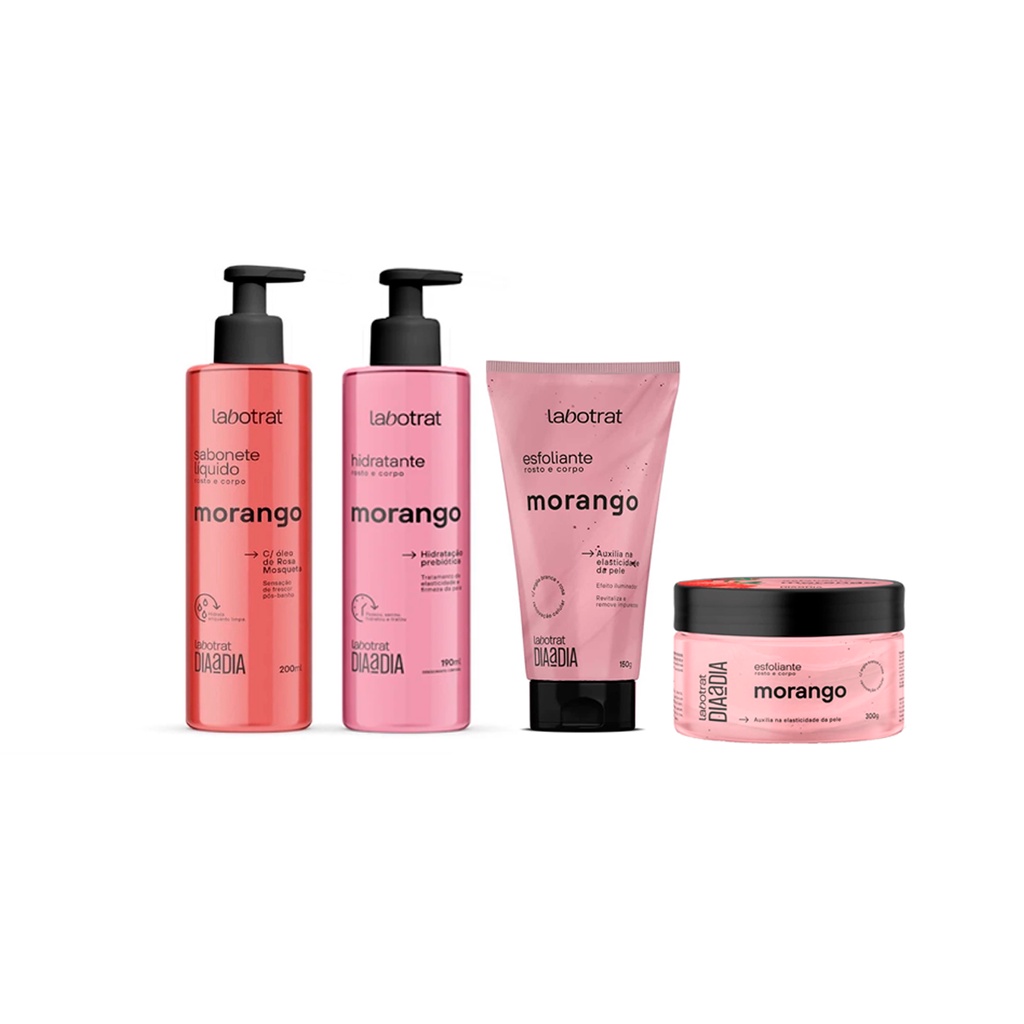 Labotrat Kit 4un Dia a Dia - 1un Sabonete + 1un Hidratante + 1un Esfoliante 150g + 1un Esfoliante 300g - Morango