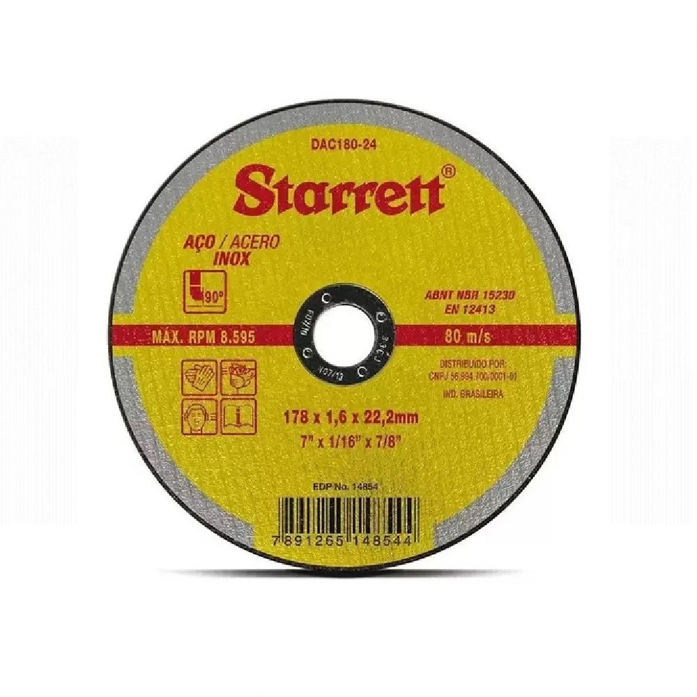 DISCO ABRASIVO DE CORTE ACO INOX 178MM STARRETT DAC180-24 em Oferta na Shopee