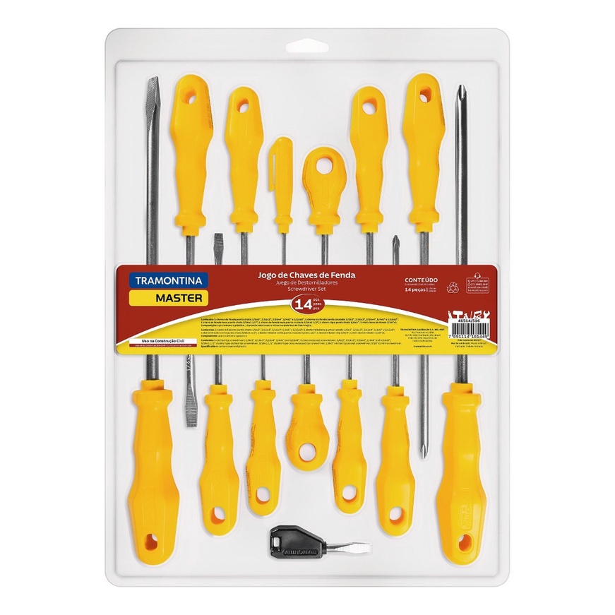 Jogo de Chaves Fenda/Philips Tramontina 14 Peças Amarelo - 41516514 em Oferta na Shopee