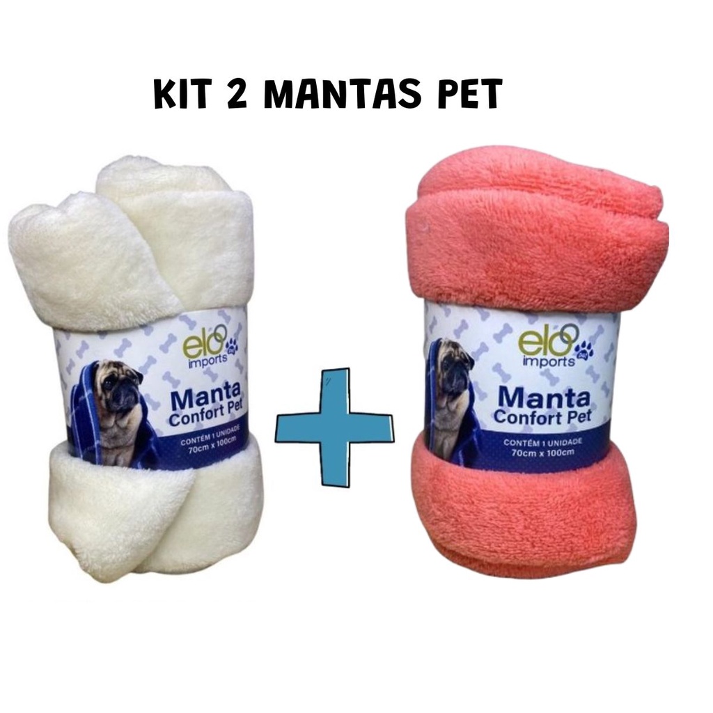 Kit 02 Mantinha Pet Cobertor Manta para Cachorro Gato Peluciado 100x70cm Lavável