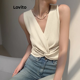 Lovito Regata com Amarração de Tecido Liso para Mulheres L61AD056 (Damasco)