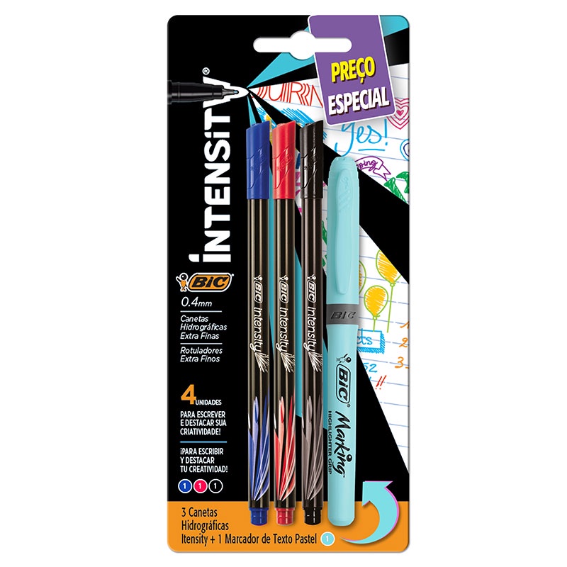 Kit escrita Intensity marca texto Azul com 4 itens 971240 Bic em Oferta na Shopee