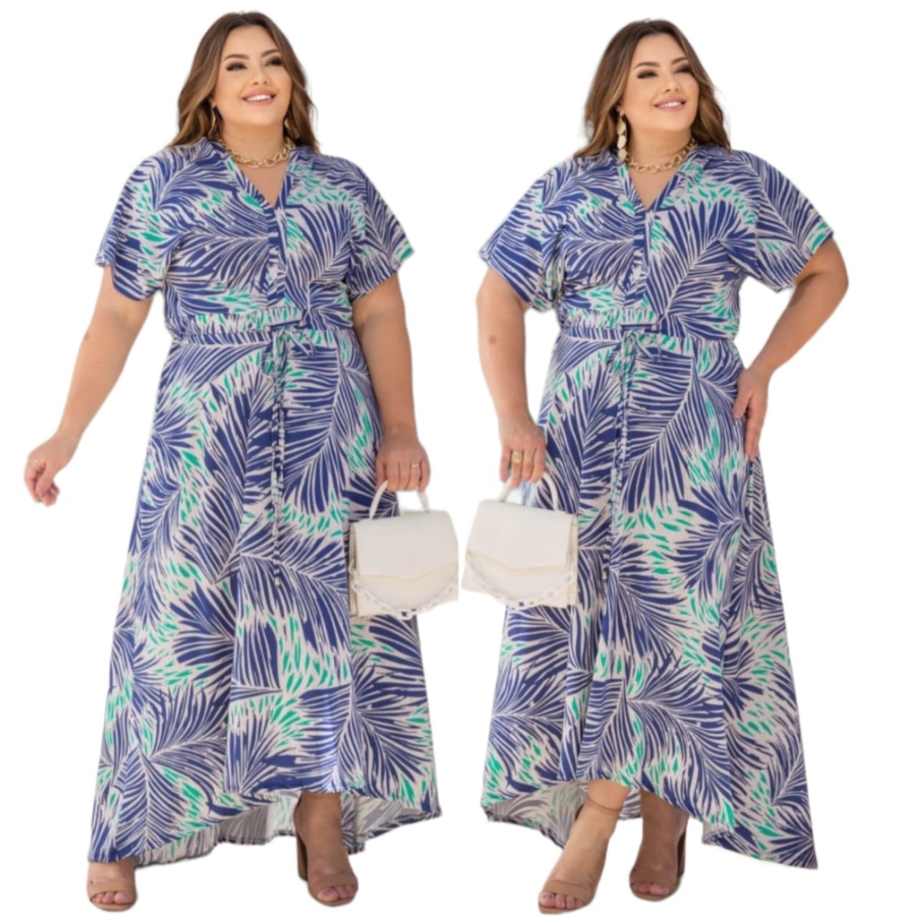 PLUS SIZE Vestido Longo Feminino  Assimetrico Soltinho Ajustavel Elegante Moda Modesta Moda evangelica