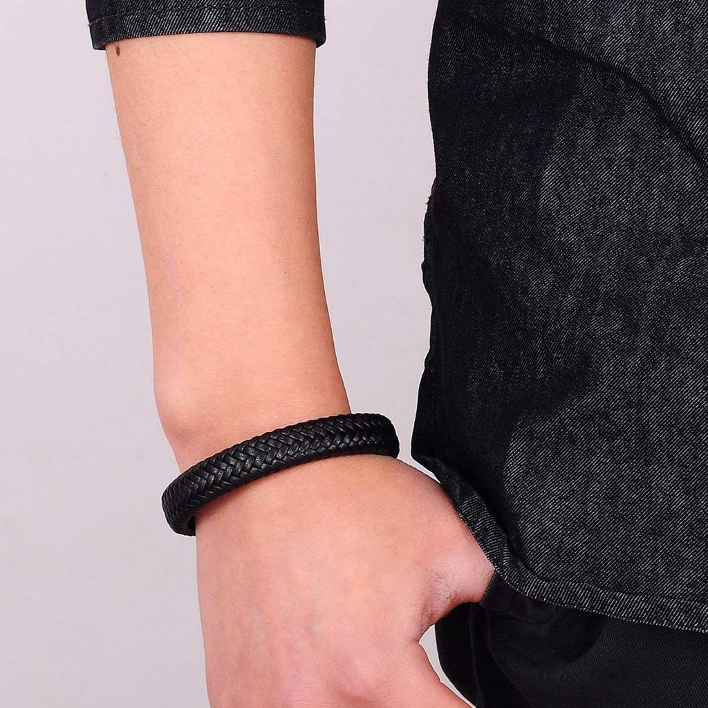 Pulseira Masculina Couro Trançado Fecho Aço Inox Elegante Presente
