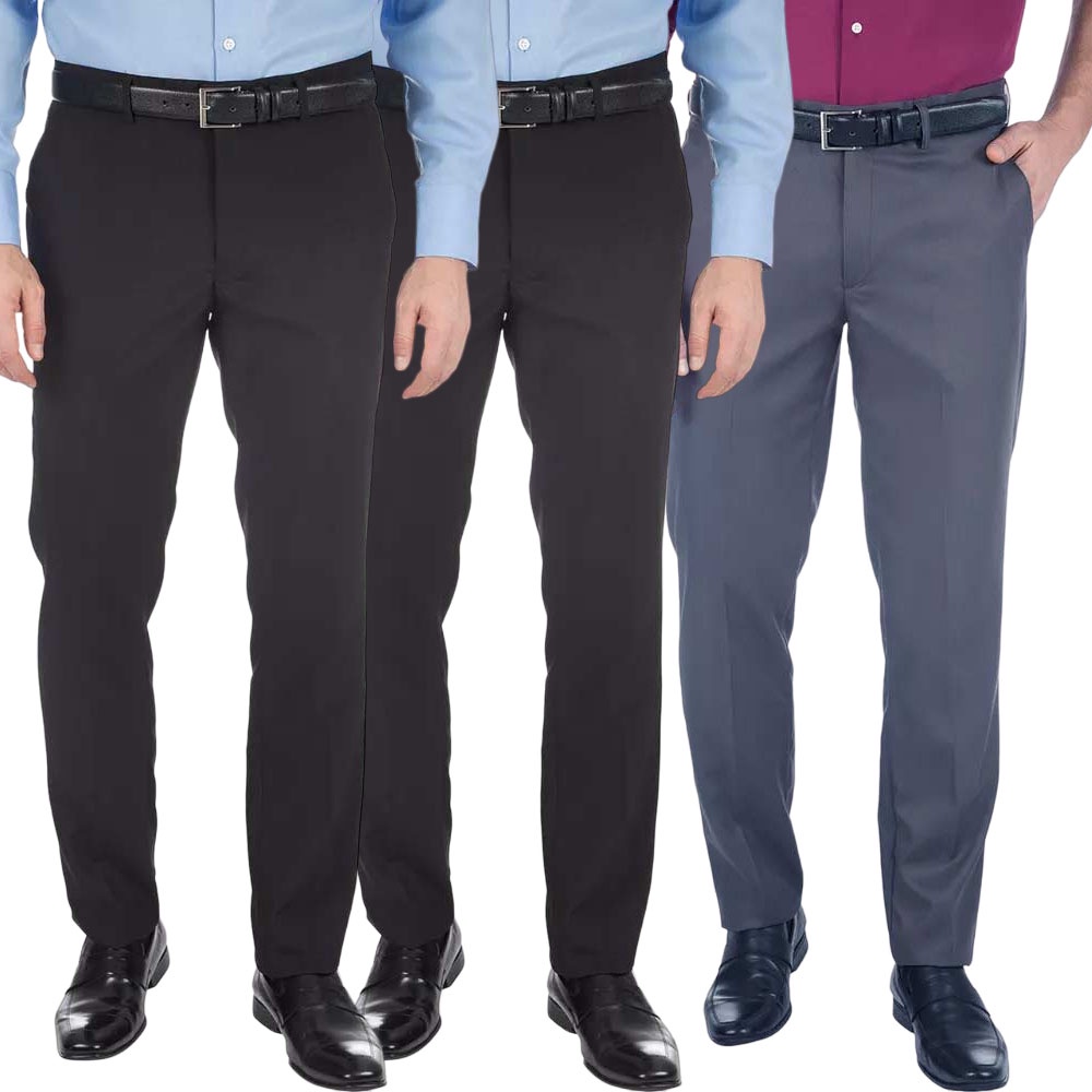 Kit 3 Calças Social Oxford Original Moda Lisa Masculina Plus Size