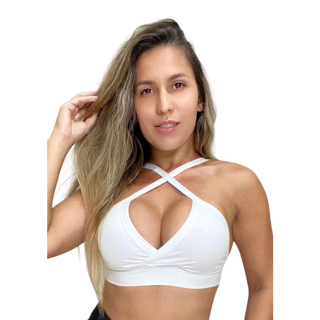 Top Branco Com Forro Reforçado Treino Academia em Oferta na Shopee
