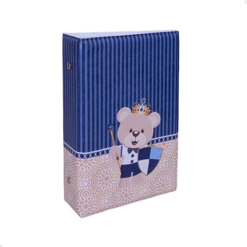 Álbum Fotográfico 100 Fotos 13x18 URSO ESCUDO Bebê Menino Coroa Infantil Newborn
