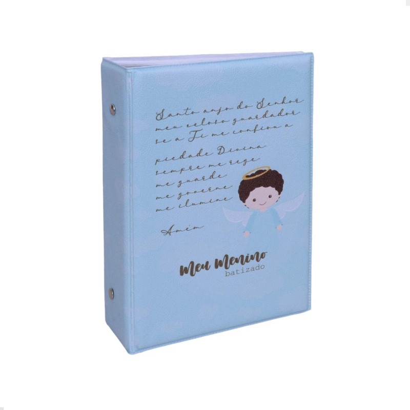 Álbum Fotográfico 100 Fotos 13x18 BATISMO AZUL Bebê Batizado Anjo