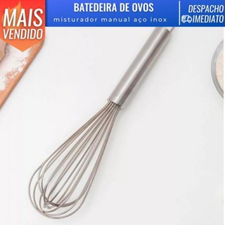 Batedeira de Ovos Clara Misturador Manual Inox 26 cm Cozinha Bolo