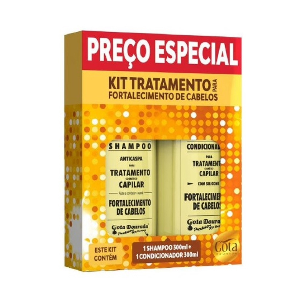 Kit Shampoo Condicionador Anticaspa Tratamento Gota Dourada