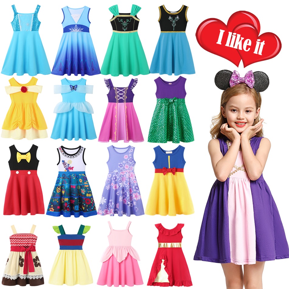Vestido Congelado Para Menina Festa De Aniversário Cosplay Rapunzel Sereia Ariel Cinderela Princesa Traje Criança Verão