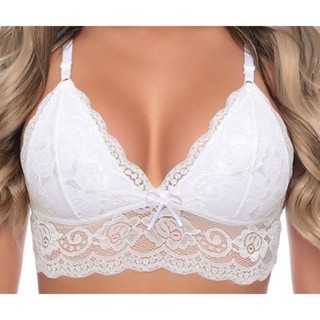 Sutiã de Renda Tipo Cropped Lingerie Top de Renda Sem Bojo Sem Aro