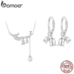 Bamoer 925 Sterling Silver Flower Jewelry Set Lírio Do Vale Colar De Jóias Estilo Brincos Para Presentes Femininos