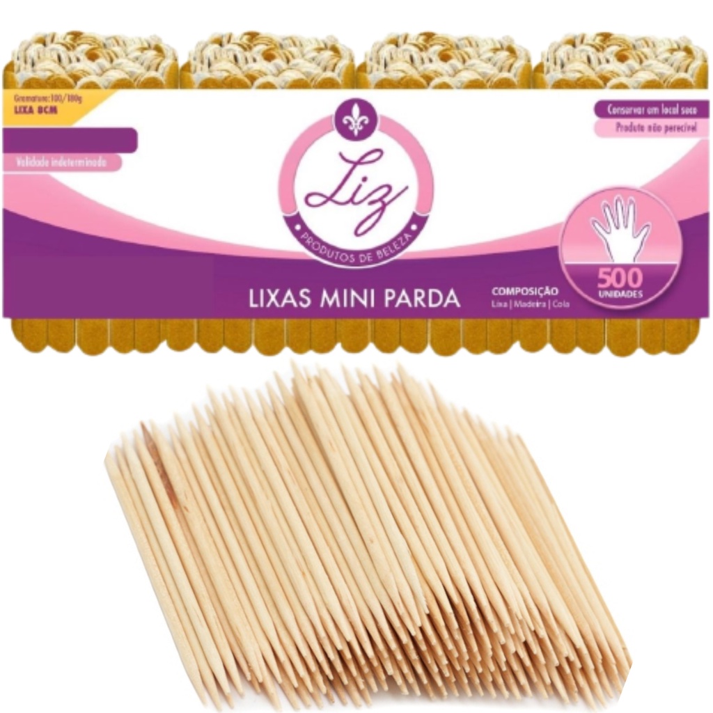 1000 PALITO BAMBU 2 PONTAS MANICURE + 1000 MINI LIXAS PARDAS