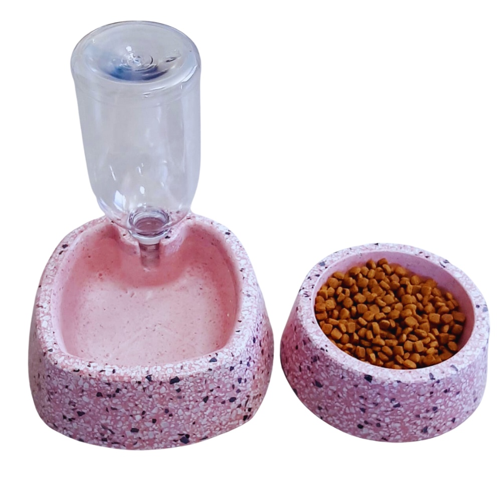 Kit Pote Ração Água Pet Comedouro + Bebedouro Cachorro Gato Pedra Granitina