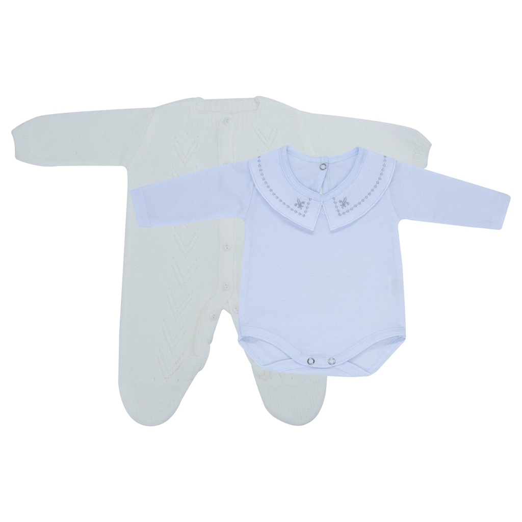 Kit Macacão Setta Branco e Body Gola Bordada