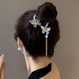Novo Estilo Único de Estilo High-End Rhinestone Butterfly Tassel Ball Cabeça de Bola de Borboleta Grampo de Cabelo Twist