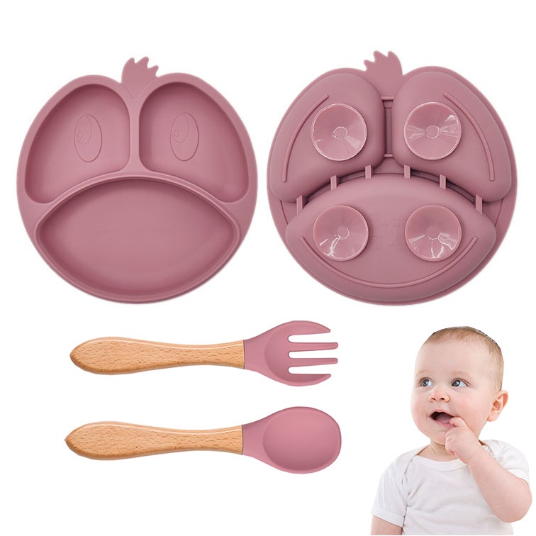 Conjunto De Utensílios Kit Introdução Alimentar Bebê Pratinho De Silicone Com Ventosa Bebê Pratinho Com Colher De Silicone Louça Crianças Garfo E Colher Prato Infantil Kit Talheres De Silicone