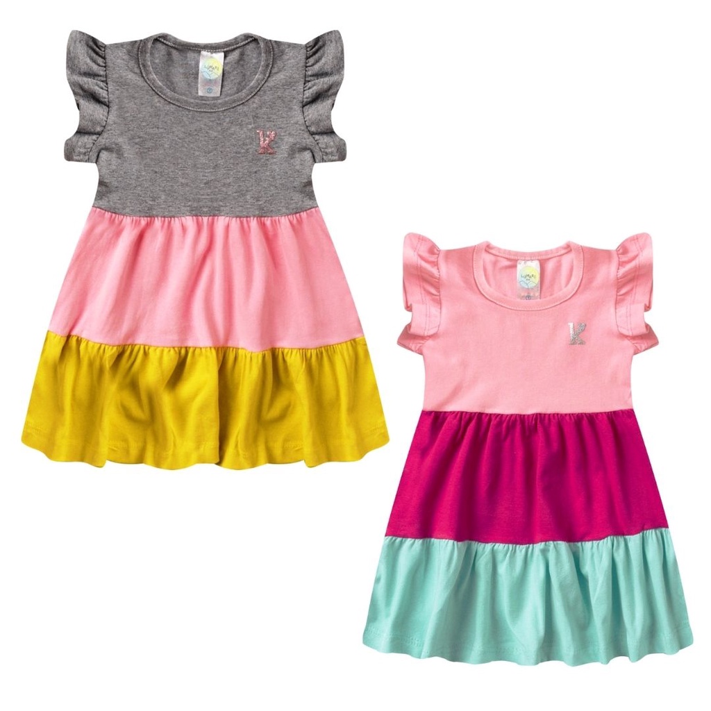 Kit 2 Vestidos Rodado Menina 3 Marias Verão Roupa criança Infantil Juvenil em Algodão + Cotton Babado coloridos 04 - 16