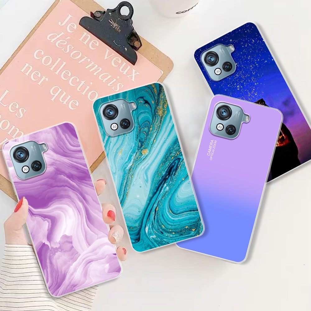 Para A Capa Blackview Oscal C80 C60 Traseira Do Telefone Silicone Soft Transparent TPU Flower Marble Bumper Shell