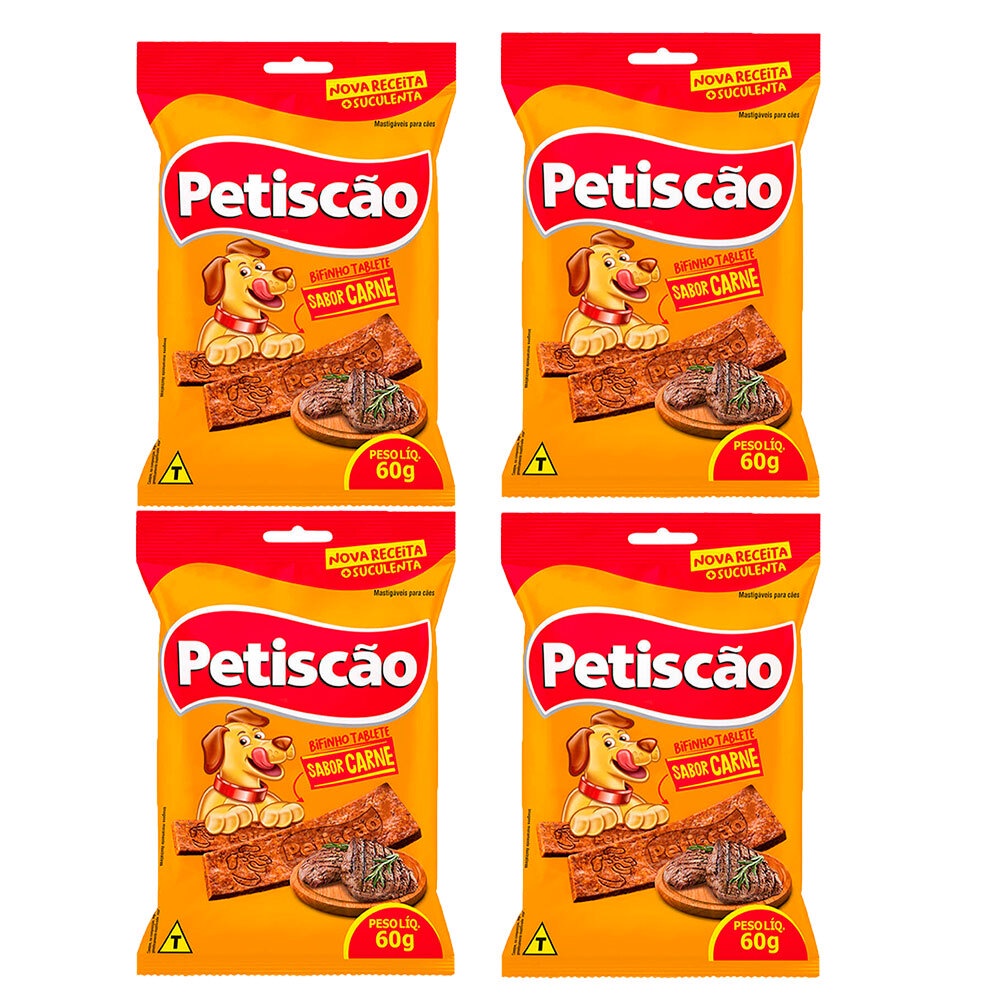 Kit 4un Petisco Petiscao Bifinho Tablete Para Cães Sabor Carne 60g