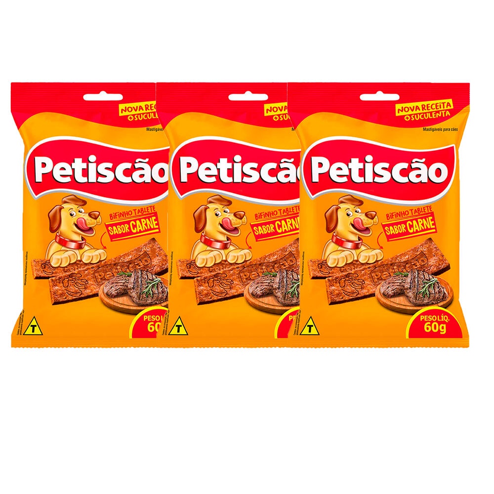 Kit 3un Petisco Petiscao Bifinho Tablete Para Cães Sabor Carne 60g em Oferta na Shopee