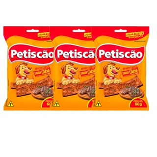 Kit 3un Petisco Petiscao Bifinho Tablete Para Cães Sabor Carne 60g em Oferta na Shopee