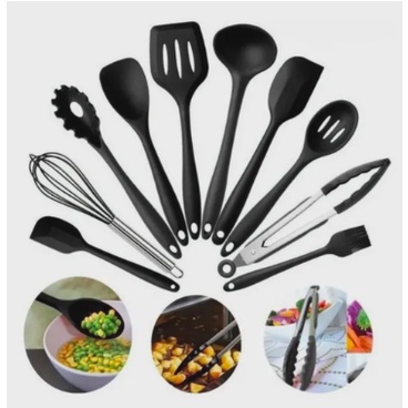 Kit 10 Pecas Utensilios De Cozinha Completo SHOPE Silicone Espatula Pegador Concha