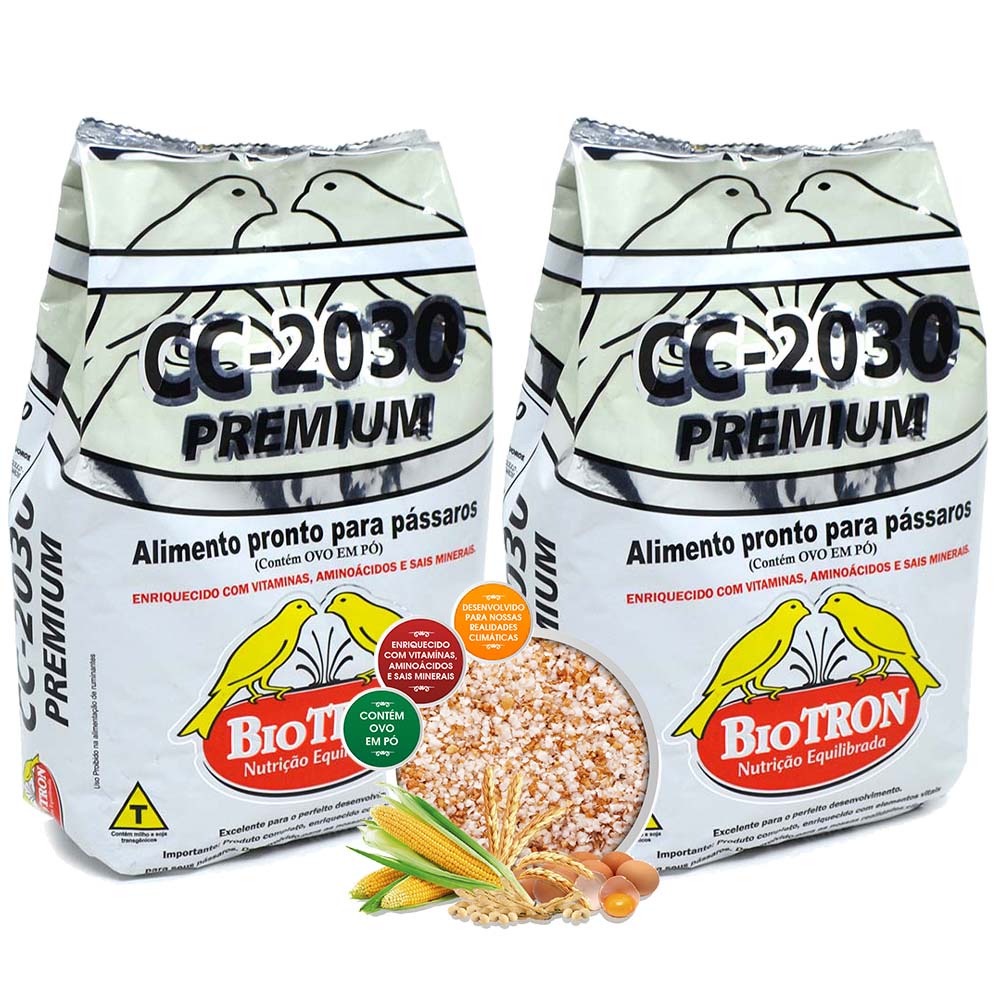 Kit 2 Farinhada Biotron CC 2030 Premium 1kg Neutra Sem Pigmento Canário Coleiro Trinca Ferro Curió