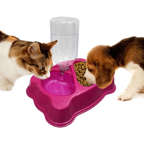 Comedouro e Bebedouro Para Pet Duplo Automático  Cachorro e Gato Com Garrafa