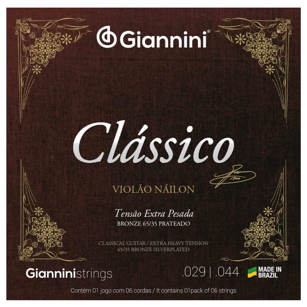 Kit 3 Encordoamento Violão Nylon Clássico Bronze 65/35 GENWXPA Extra Pesada