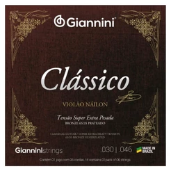Kit 5 Encordoamento Violão Giannini Nylon Clássico Bronze GENWSXPA Super Extra Pesada