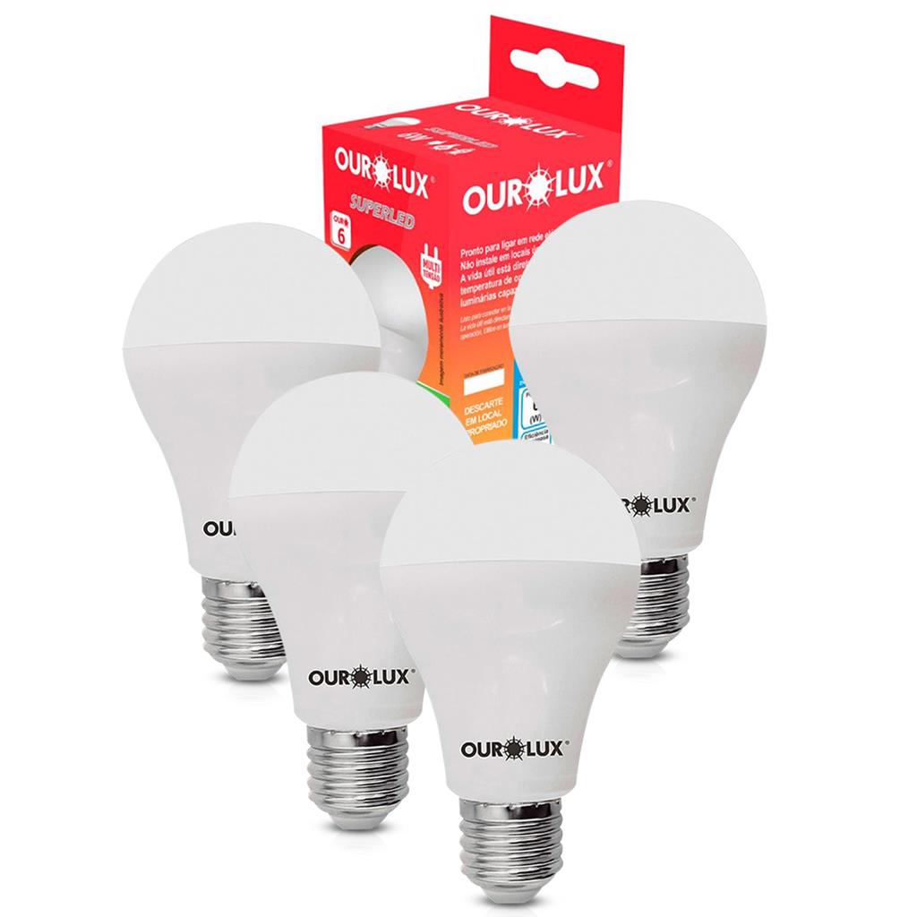 Kit 4 Lampadas Led Bulbo A55 6w Bivolt E27 6500K Luz Branca em Oferta na Shopee