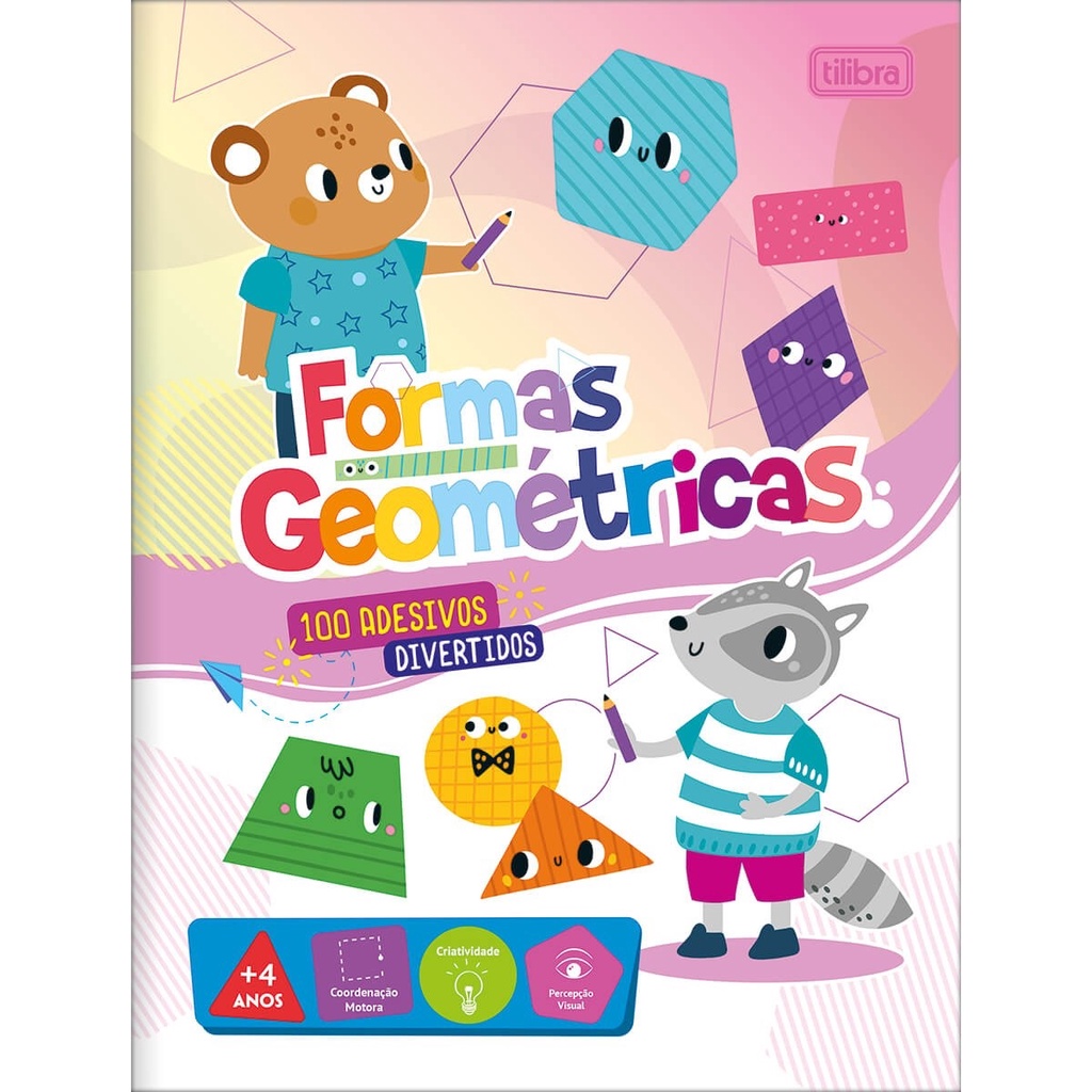 Livro para Colorir Pedagógico Infantil de Aprender Formas Geométricas  +100 Adesivos Divertidos Tilibra | Pintar | Aprendizagem | Criatividade