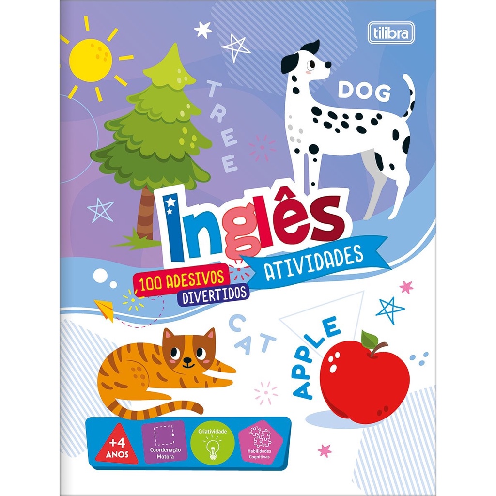 Livro Cartilha para Colorir Pintar Pedagógico Infantil de Aprender Inglês +100 Adesivos Divertidos Tilibra | Criatividade