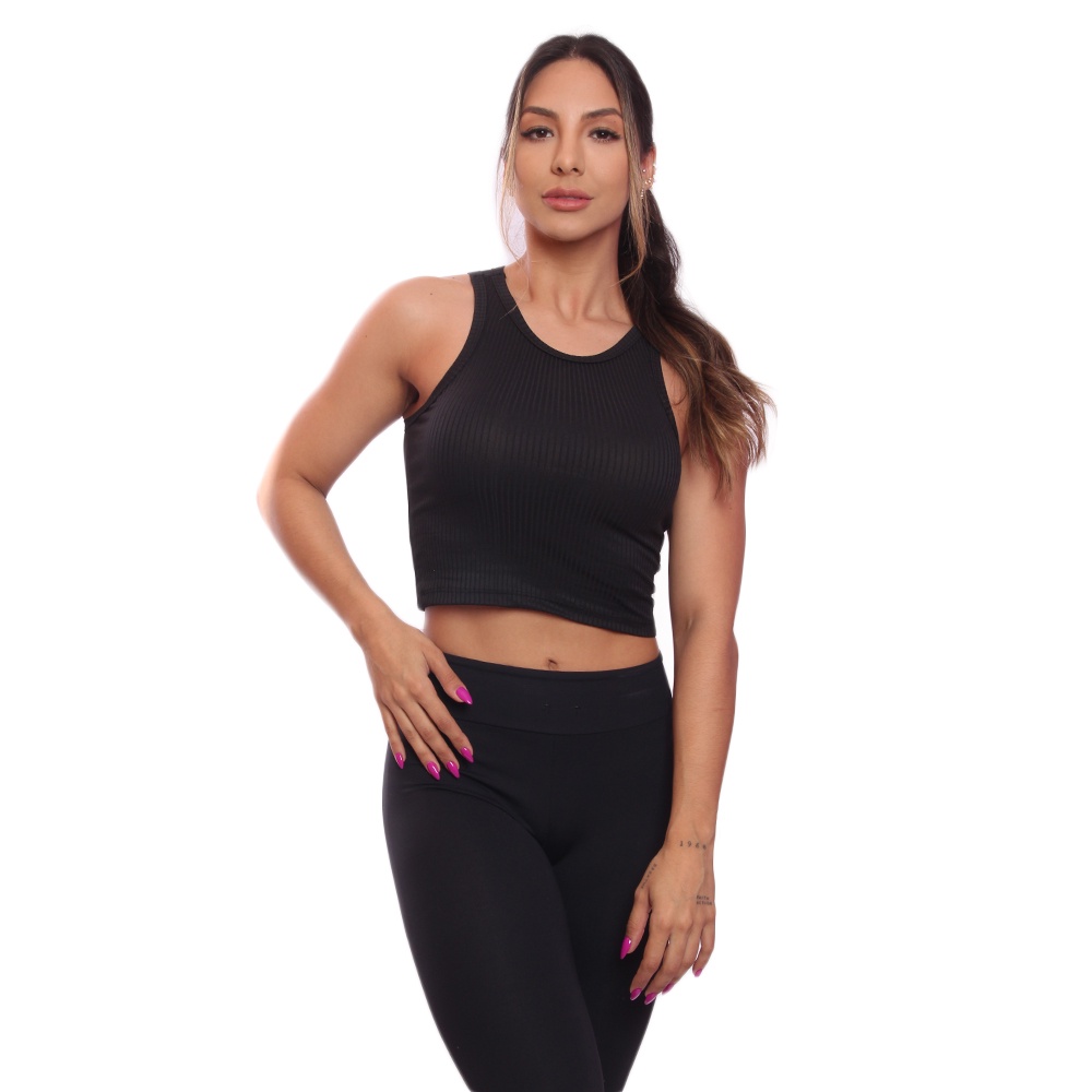 Top Cropped Regata Canelado Feminino Lisa Blusa Blusinha Básica Treino Academia
