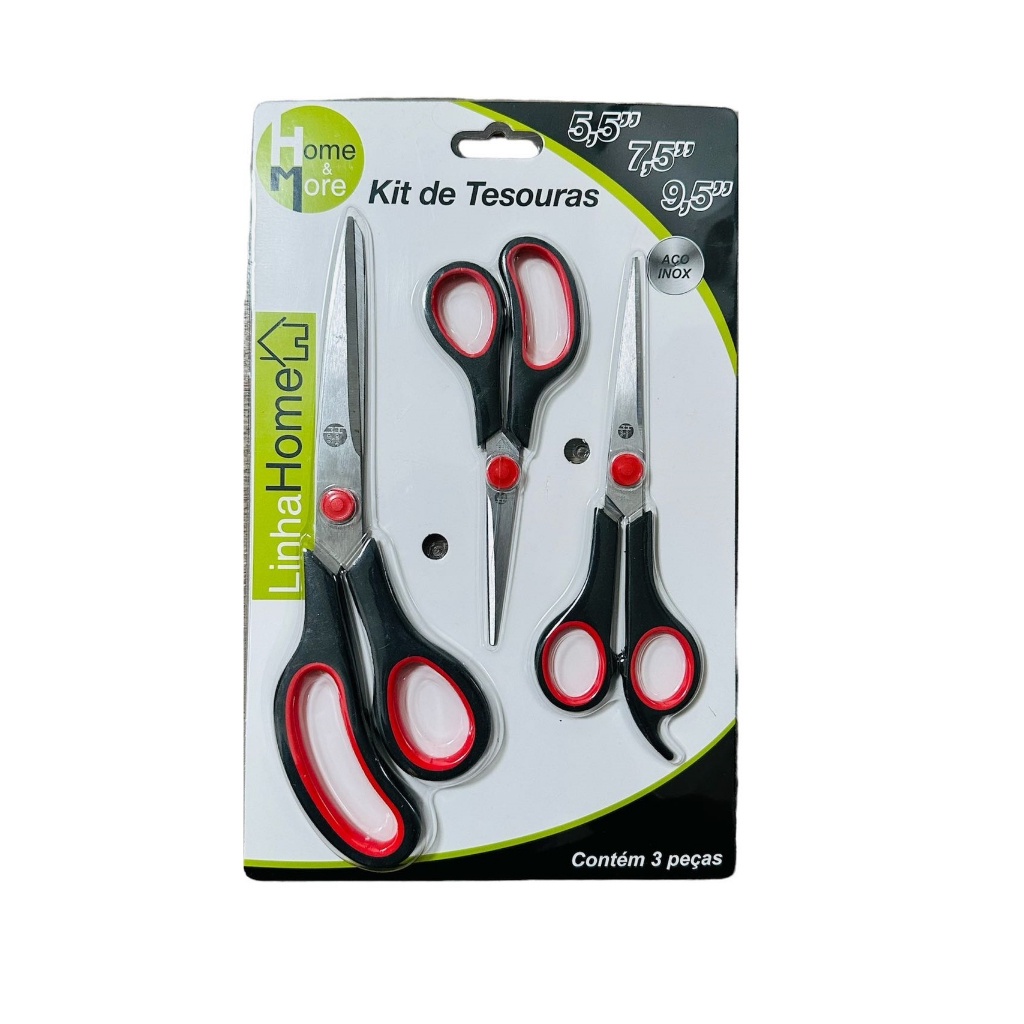 Kit 3 Tesouras Multiuso Cabelo Papel Plástico Borracha Eva em Oferta na Shopee