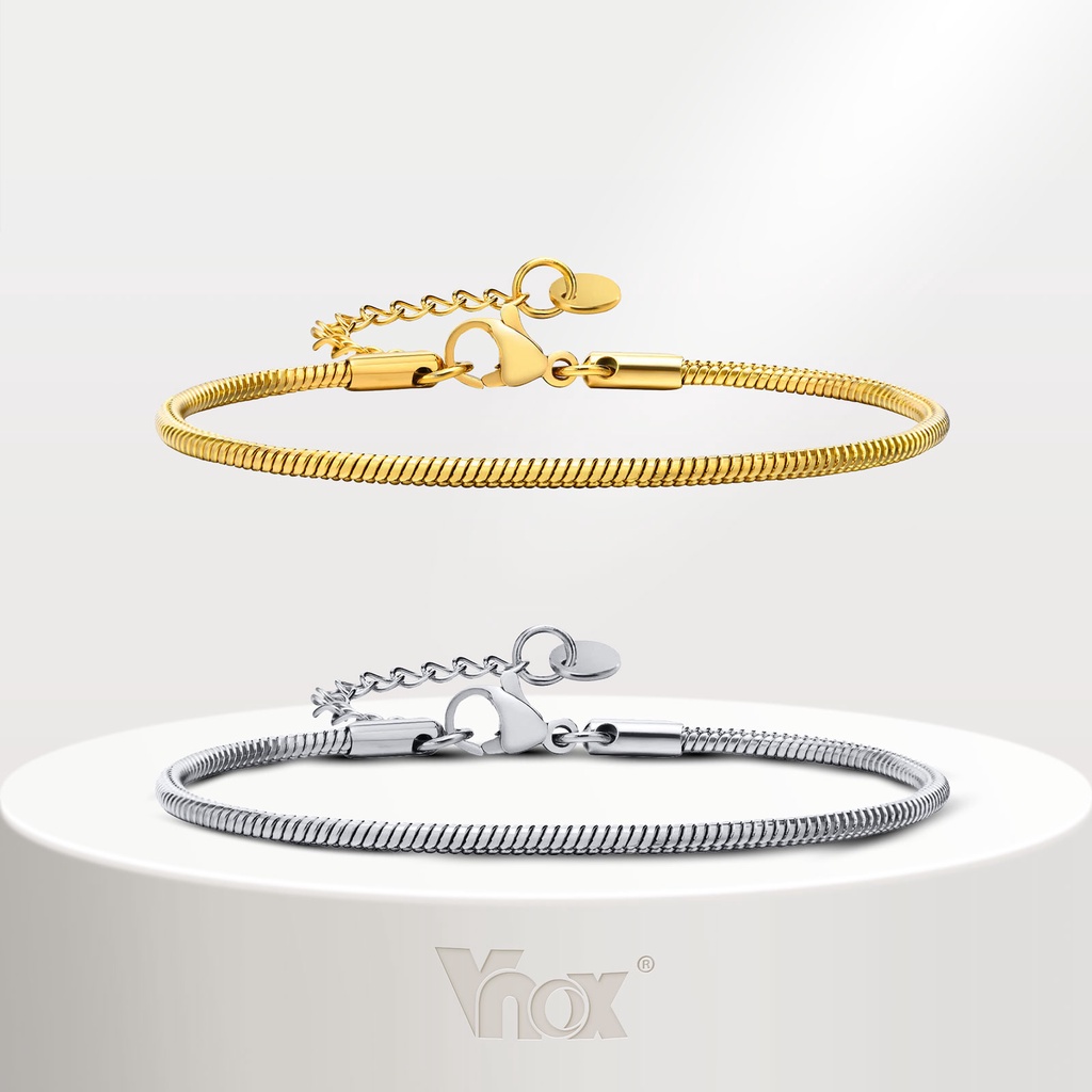 Vnox 1,2mm 2mm Coleção De Pulseiras De Corrente De Cobra Quadrada Redonda Para Mulheres Homens , Elo Aço Inoxidável Prata Dourada