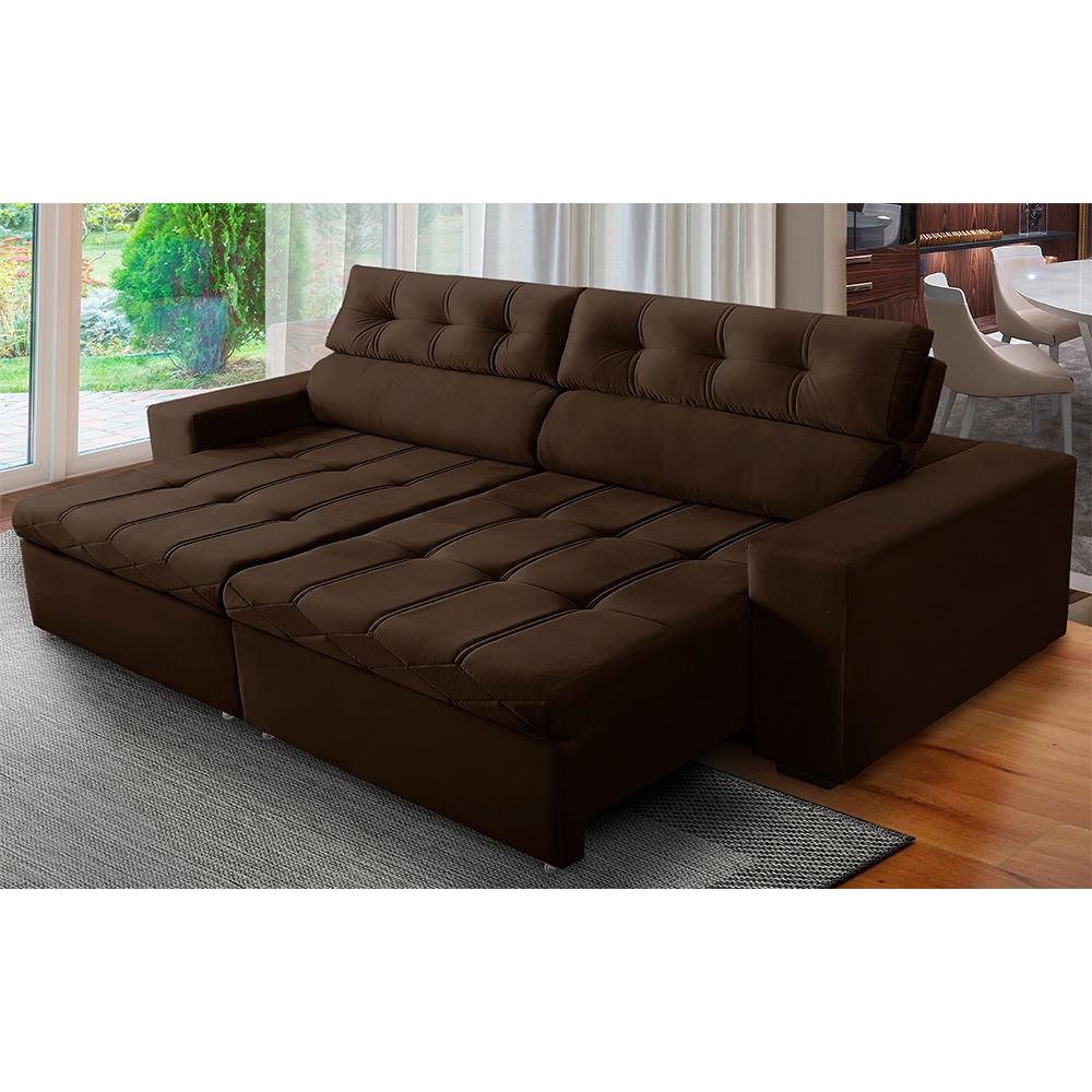 Sofá Retrátil e Reclinável 3 Lugares com Molas 2,30m Dani Suede Marrom Adonai Estofados - Home & Living