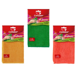 Panos Multiuso Microfibra 35x35 Kit C/ 3 Cores (Amarelo, Verde e Laranja) Condor em Oferta na Shopee