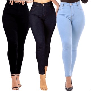 Kit 3 Calça Jeans Feminina Levanta Bumbum Atacado Cintura Alta