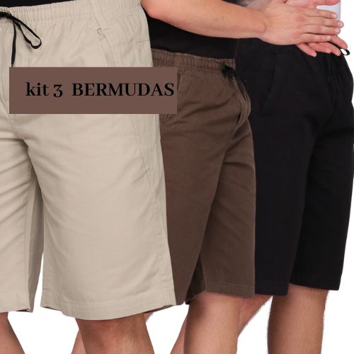 Bermuda Cargo Masculina Elastico Cordão na Cintura com bolso kit com 3 bermudas sortidas Cargo