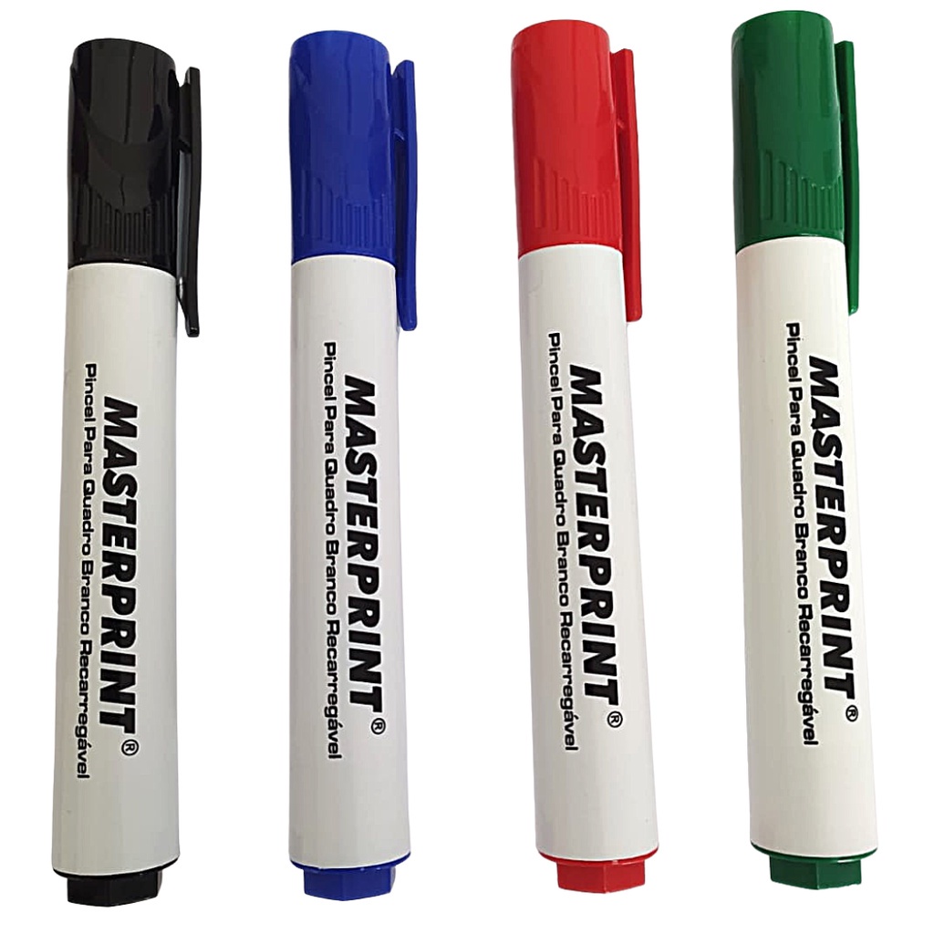Pincel Quadro Branco Recarregável Cores Azul Preto Vermelho Verde Masteprint