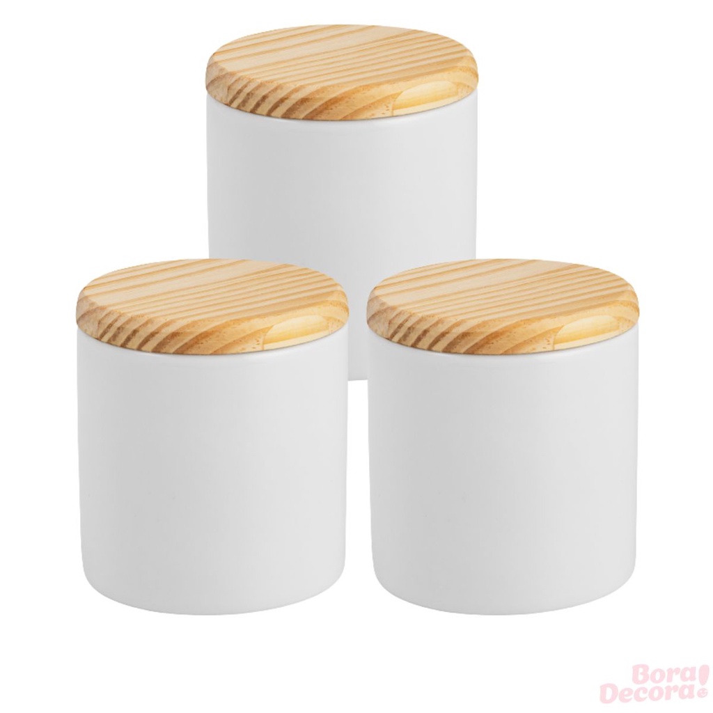 Kit 3 porta cotonete porcelana com tampa madeira pote louça conjunto porta cotonetes potes de louça 300 ml