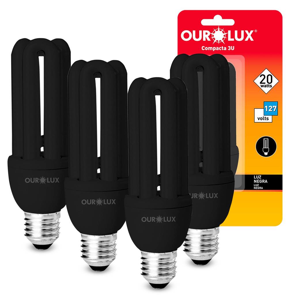 Kit 4 Lampadas Luz Negra Compacta 3U 20W 127V Ourolux em Oferta na Shopee