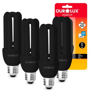 Kit 4 Lampadas Luz Negra Compacta 3U 20W 127V Ourolux