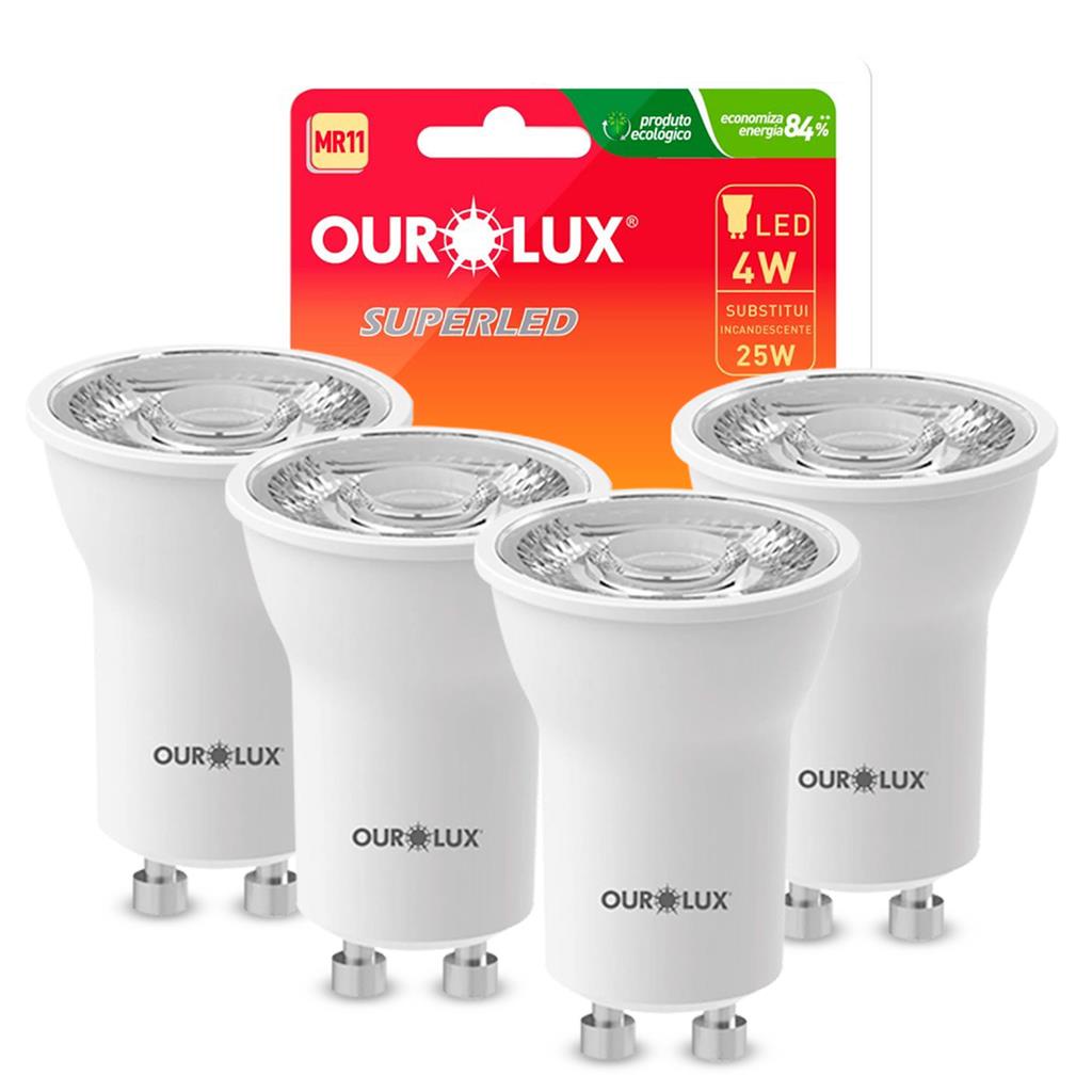 Kit 4 Lampadas Led Dicroica Mr11 4W Gu10 Bivolt 2700K em Oferta na Shopee
