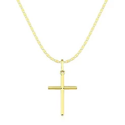 Cordão masculino de ouro 18k Piastrine e cruz tamanho 2,2cm