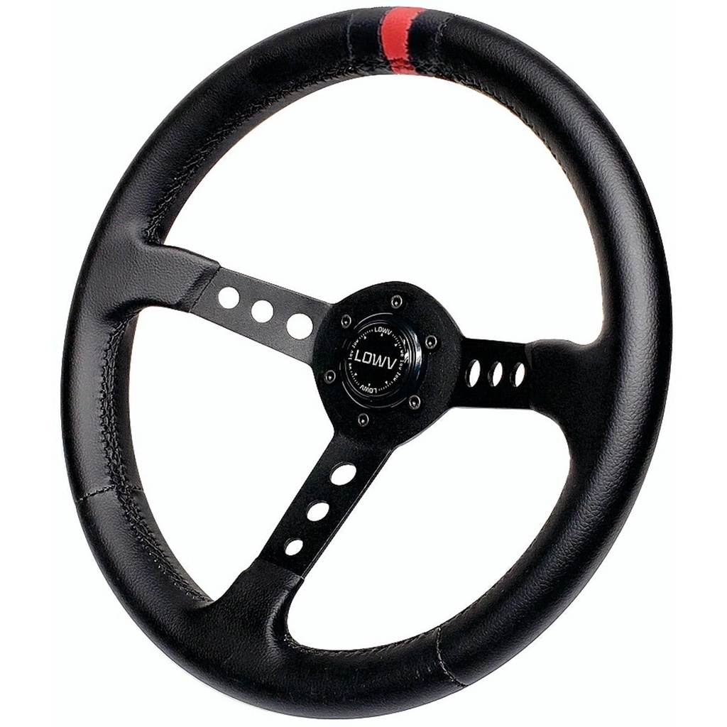 Volante Esportivo Lowv Colt Tarja Vermelha De Couro Haste Preta + Cubo Adaptador — imagem 2 de 2