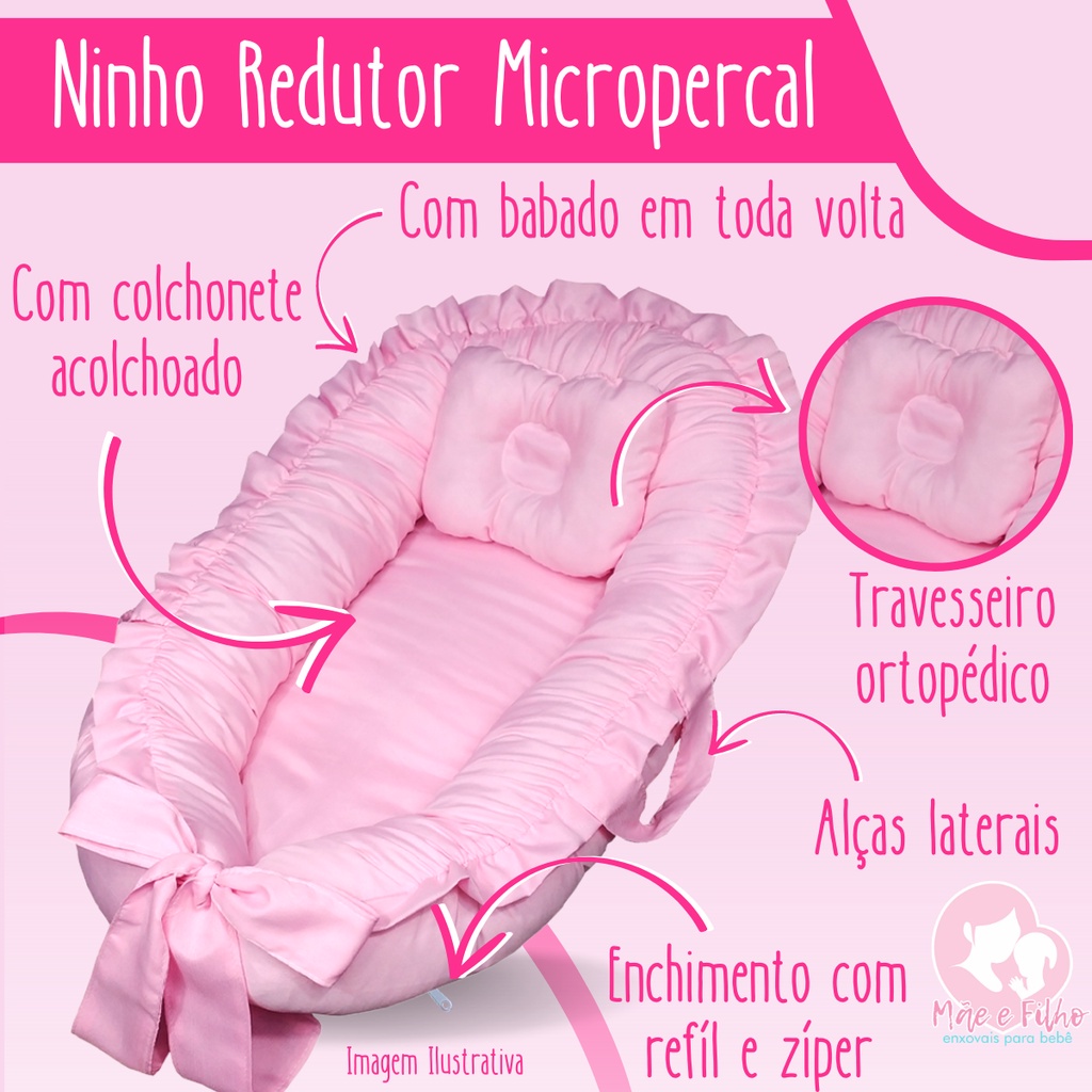 Detalhes do Kit Ninho Redutor para Berço com Apoio Anatômico + Almofada Amamentação para Amamentar com Babado